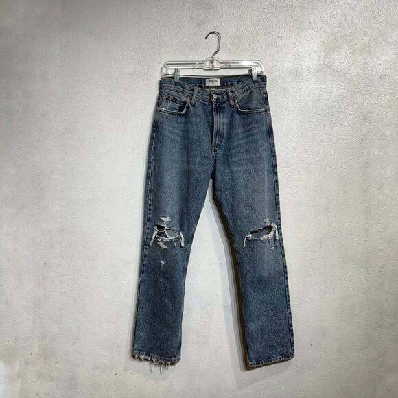 AGOLDE Blue Mia Mid Rise Distressed Straight Leg Jeans Sz 26 - Picture 2 of 13